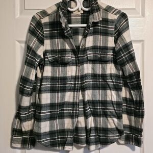 American Eagle Outfitters Plaid Soft Cotton Shirt in Green and Cream